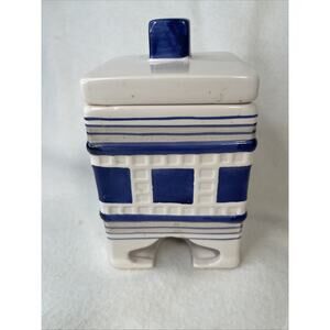 Vtg Tea Bag Holder Ceramic Caddy Blue